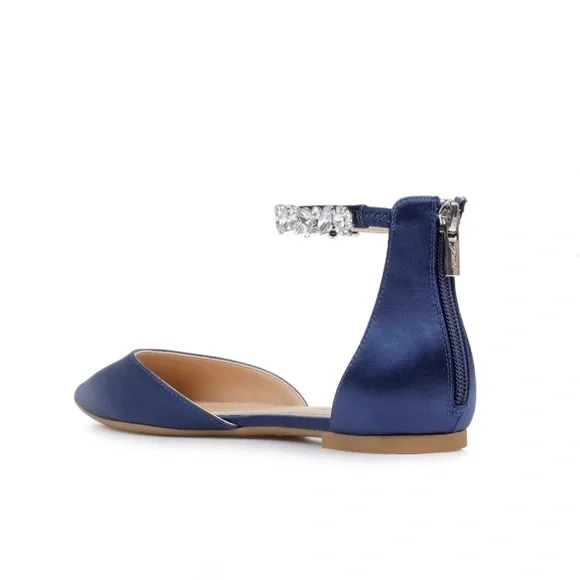 Badgley Mischa Navy Satin Flat Pointed Shoe Size 10 - Picture 6 of 15